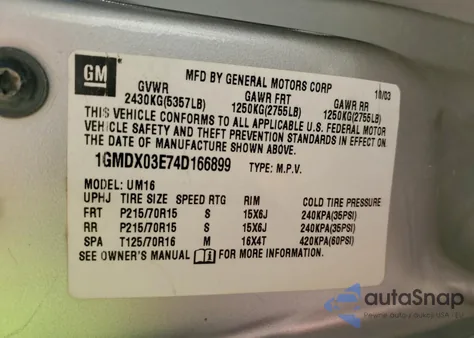 2004 Pontiac Montana z USA, uszkodzony, nr VIN 1GMDX03E74D166899